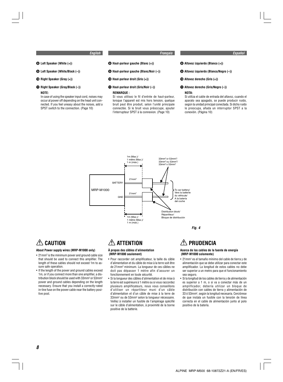 Caution attention prudencia | Alpine V12 AccuClass-D MRD-M500 User Manual | Page 8 / 16