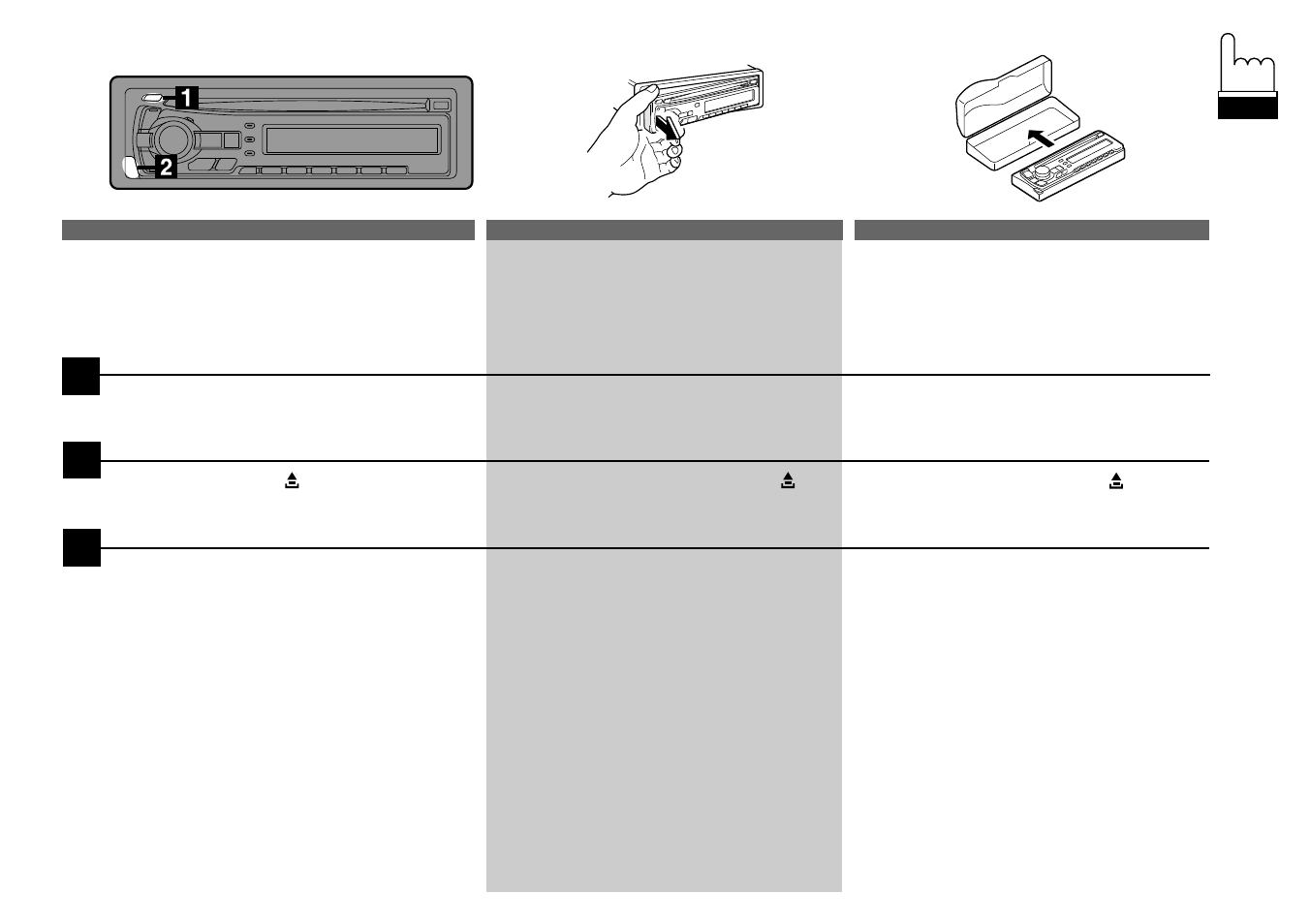 Extracción del panel frontal, Retrait du panneau avant, Detaching the front panel | Alpine CDA-7844 User Manual | Page 14 / 84