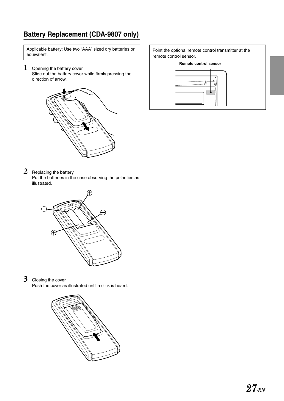 Battery replacement (cda-9807 only) | Alpine cda-9805 User Manual | Page 29 / 41