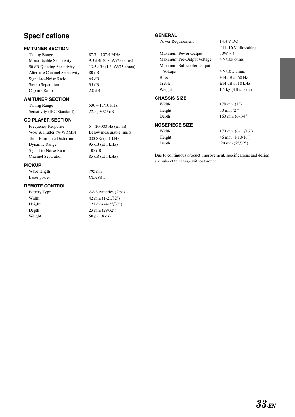 Specifications | Alpine cda-9805 User Manual | Page 35 / 41