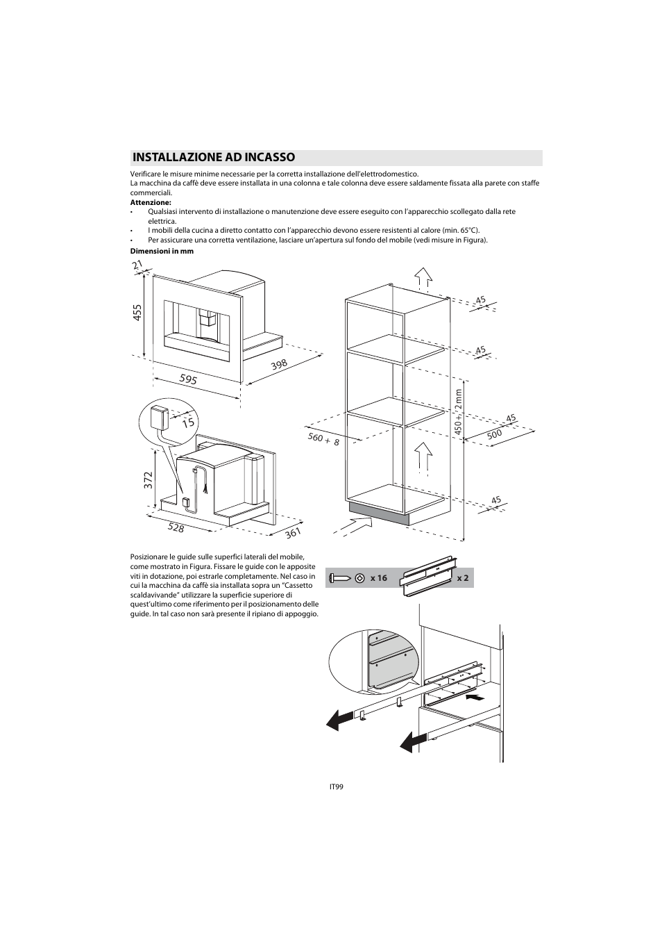 Installazione ad incasso | Whirlpool ACE 102 IXL User Manual | Page 101 / 298