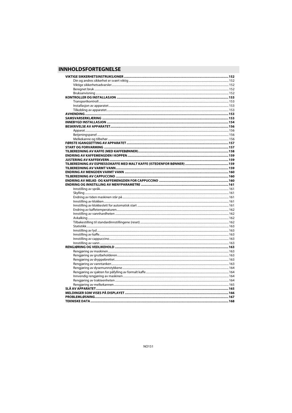 Innholdsfortegnelse | Whirlpool ACE 102 IXL User Manual | Page 153 / 298