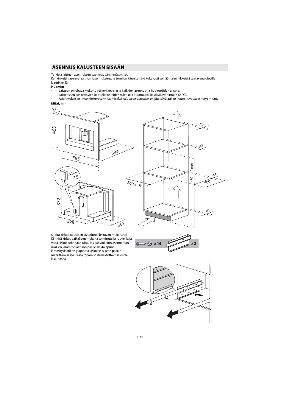 Asennus kalusteen sisään, So kappale, Asennus | Kalusteen sisään ), Kalusteen sisään esitet | Whirlpool ACE 102 IXL User Manual | Page 192 / 298