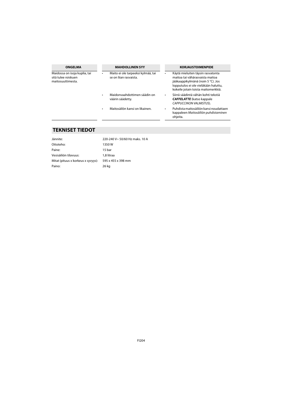 Tekniset tiedot | Whirlpool ACE 102 IXL User Manual | Page 206 / 298