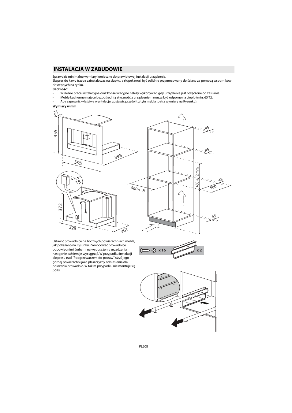Instalacja w zabudowie | Whirlpool ACE 102 IXL User Manual | Page 210 / 298