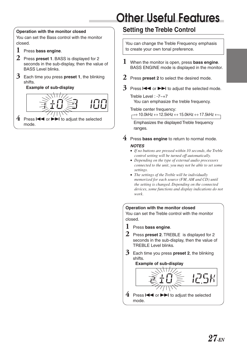Other useful features, Setting the treble control | Alpine CVA-1004 User Manual | Page 29 / 57