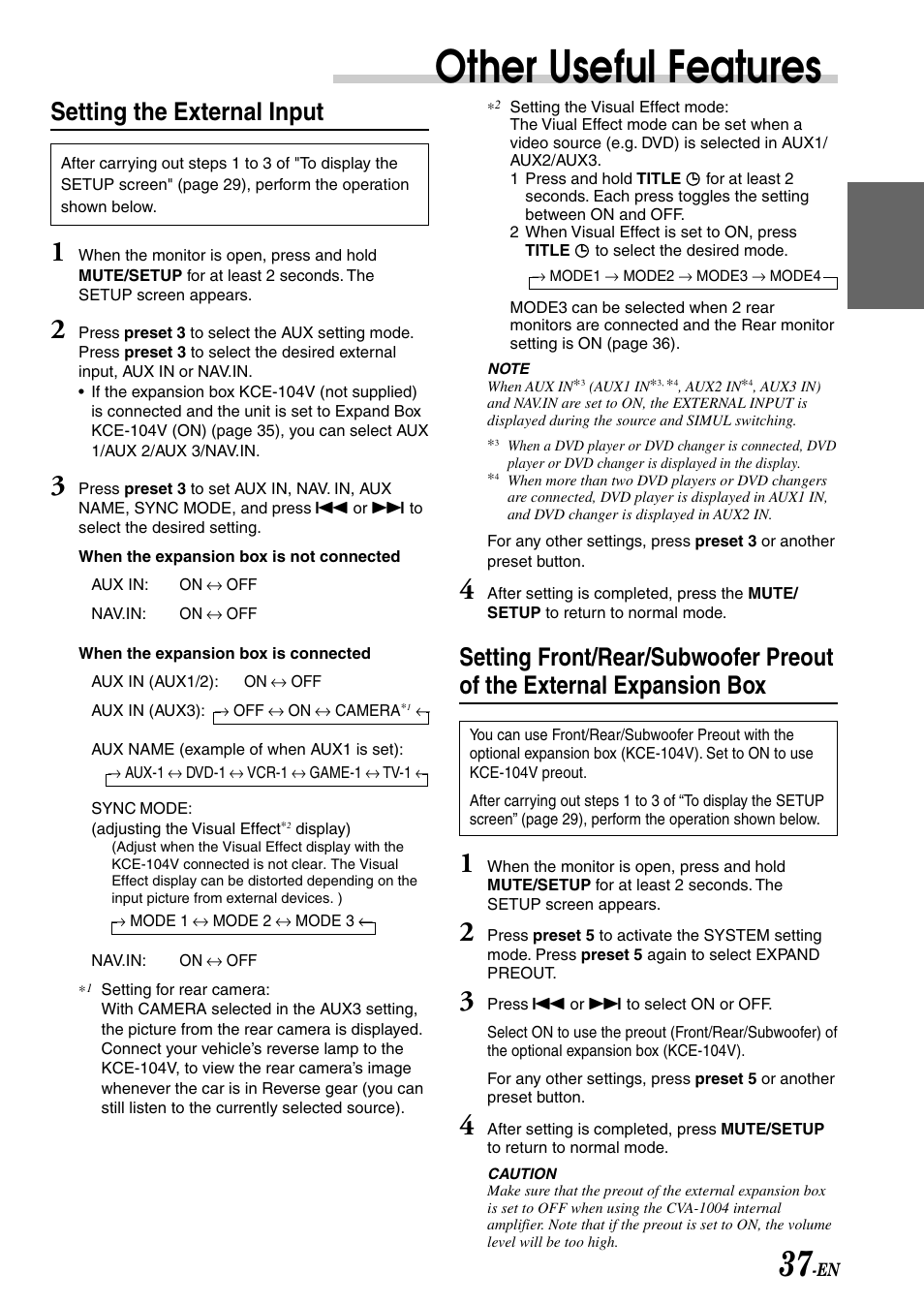 Other useful features, Setting the external input | Alpine CVA-1004 User Manual | Page 39 / 57