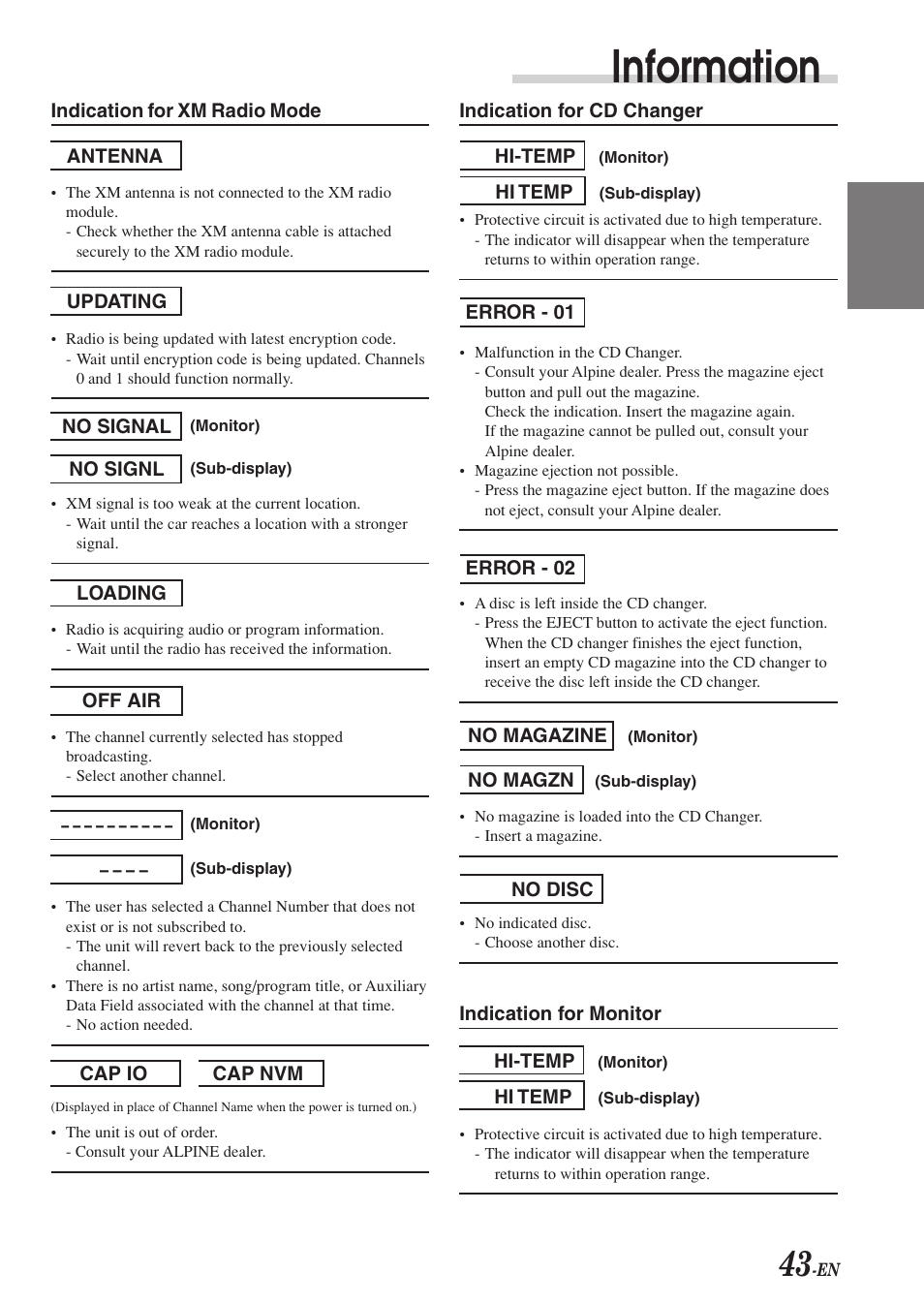 Information | Alpine CVA-1004 User Manual | Page 45 / 57
