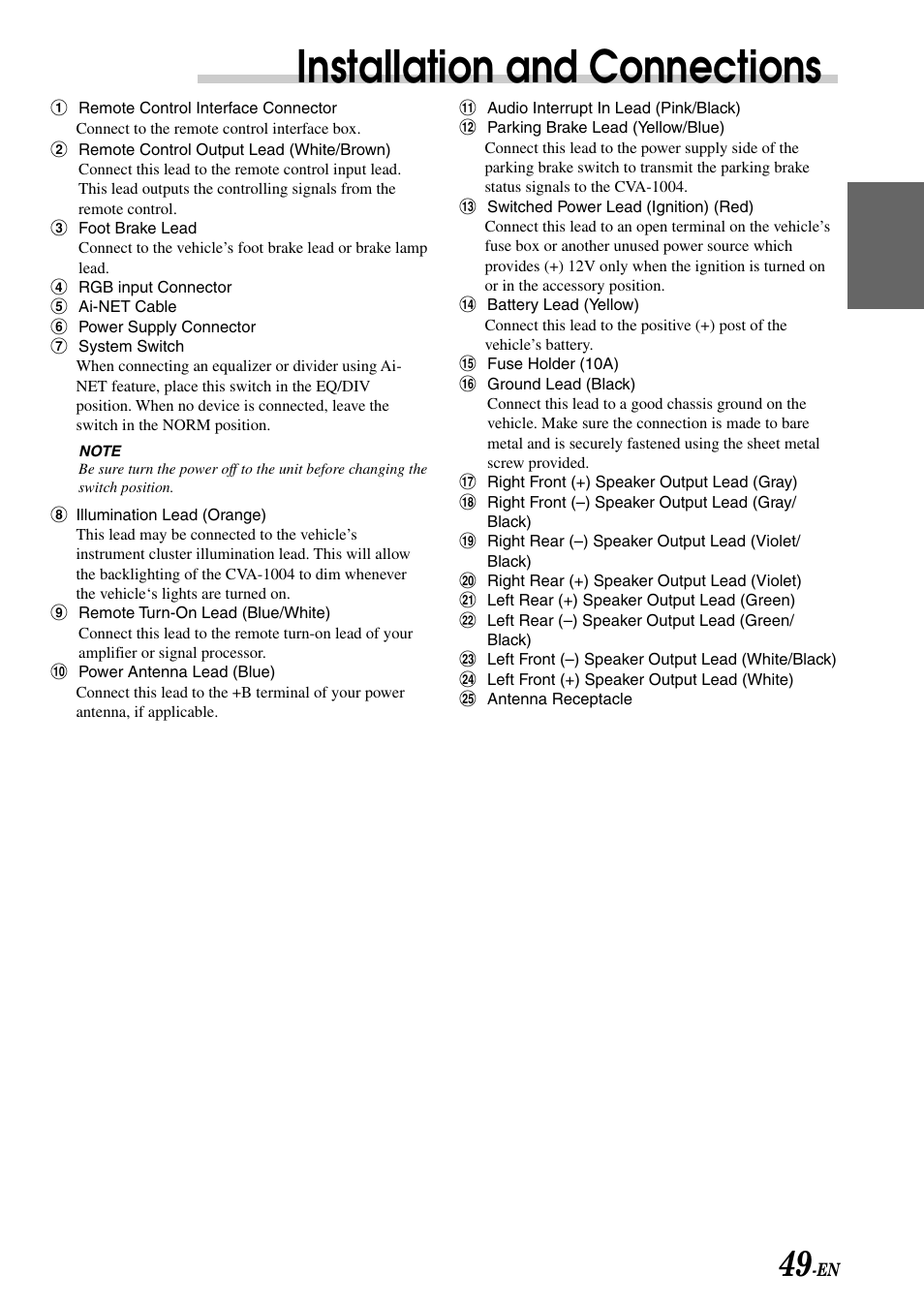 Installation and connections | Alpine CVA-1004 User Manual | Page 51 / 57