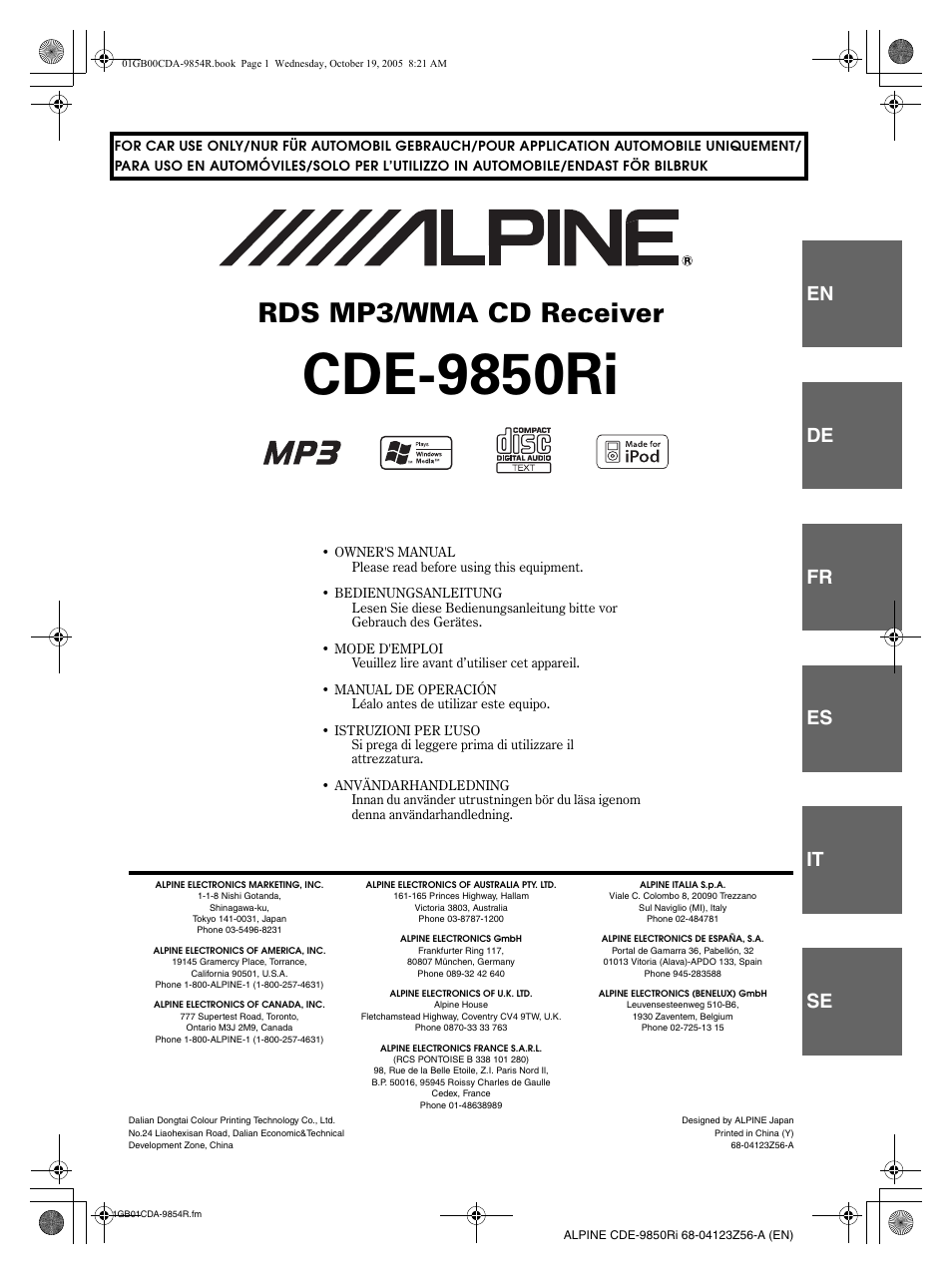 Alpine CDE-9850Ri User Manual | 62 pages