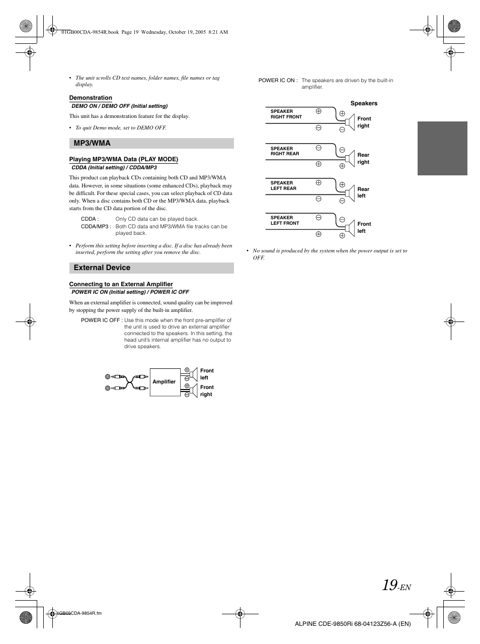 Mp3/wma, External device | Alpine CDE-9850Ri User Manual | Page 20 / 62