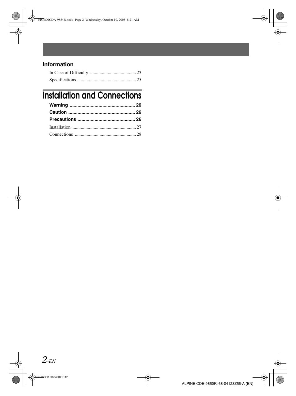 Installation and connections | Alpine CDE-9850Ri User Manual | Page 32 / 62