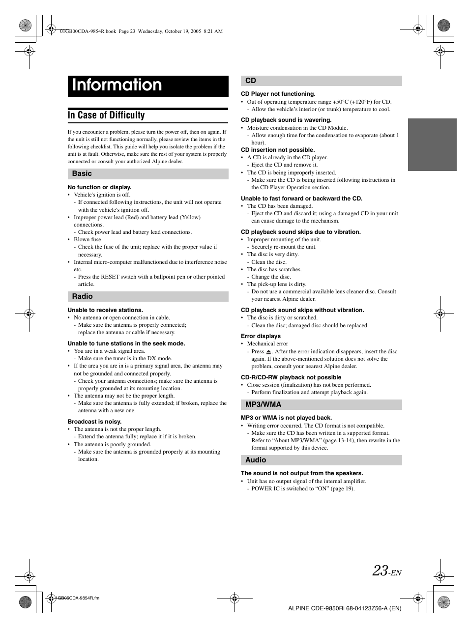 Information | Alpine CDE-9850Ri User Manual | Page 53 / 62