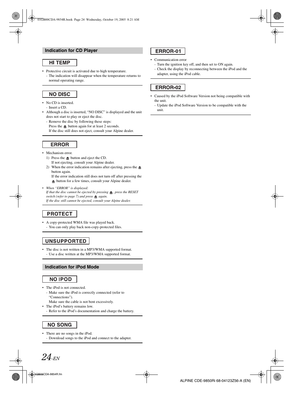 Alpine CDE-9850Ri User Manual | Page 54 / 62