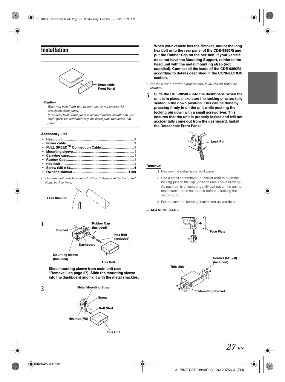Installation | Alpine CDE-9850Ri User Manual | Page 57 / 62