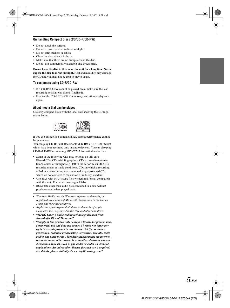 Alpine CDE-9850Ri User Manual | Page 6 / 62