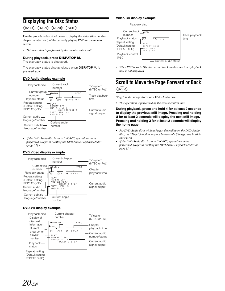 Displaying the disc status, Scroll to move the page forward or back | Alpine DVA-9861 User Manual | Page 22 / 73