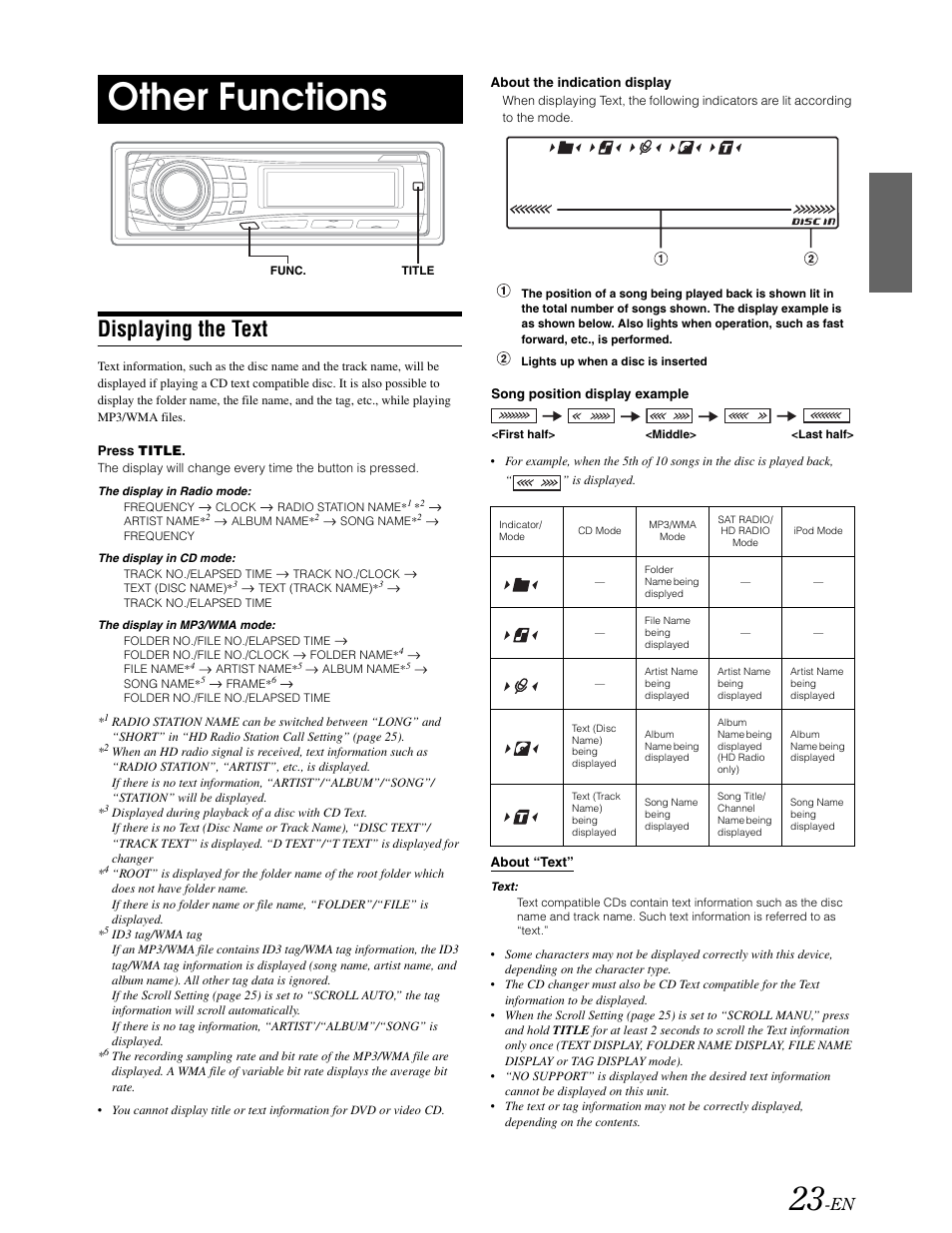 Displaying text, Other functions, Displaying the text | Alpine DVA-9861 User Manual | Page 25 / 73