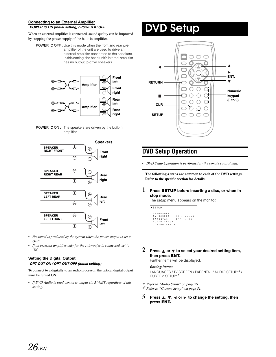 Dvd setup, Navigating the menus, Dvd setup operation | Alpine DVA-9861 User Manual | Page 28 / 73