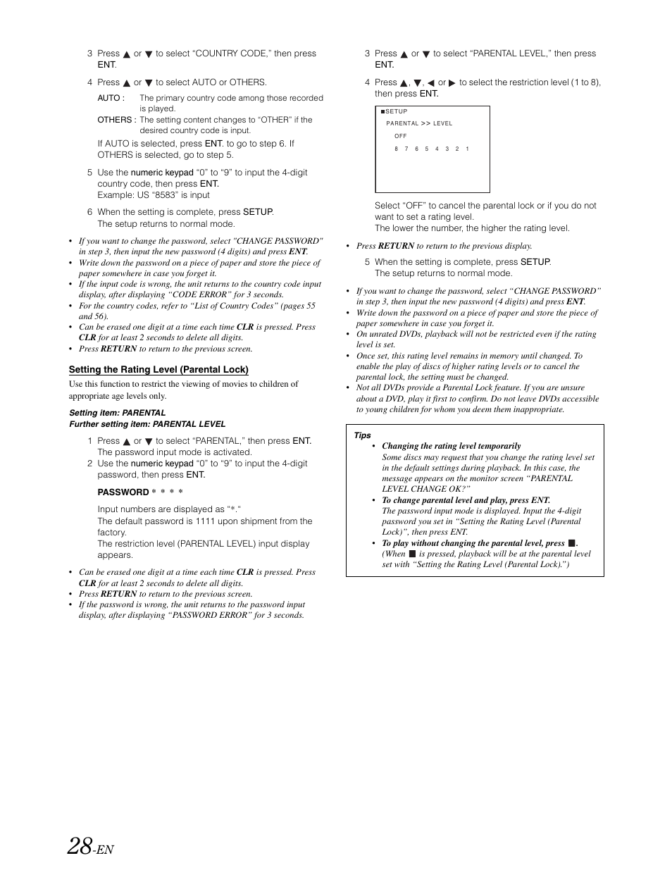 Setting the rating level (parental lock) | Alpine DVA-9861 User Manual | Page 30 / 73