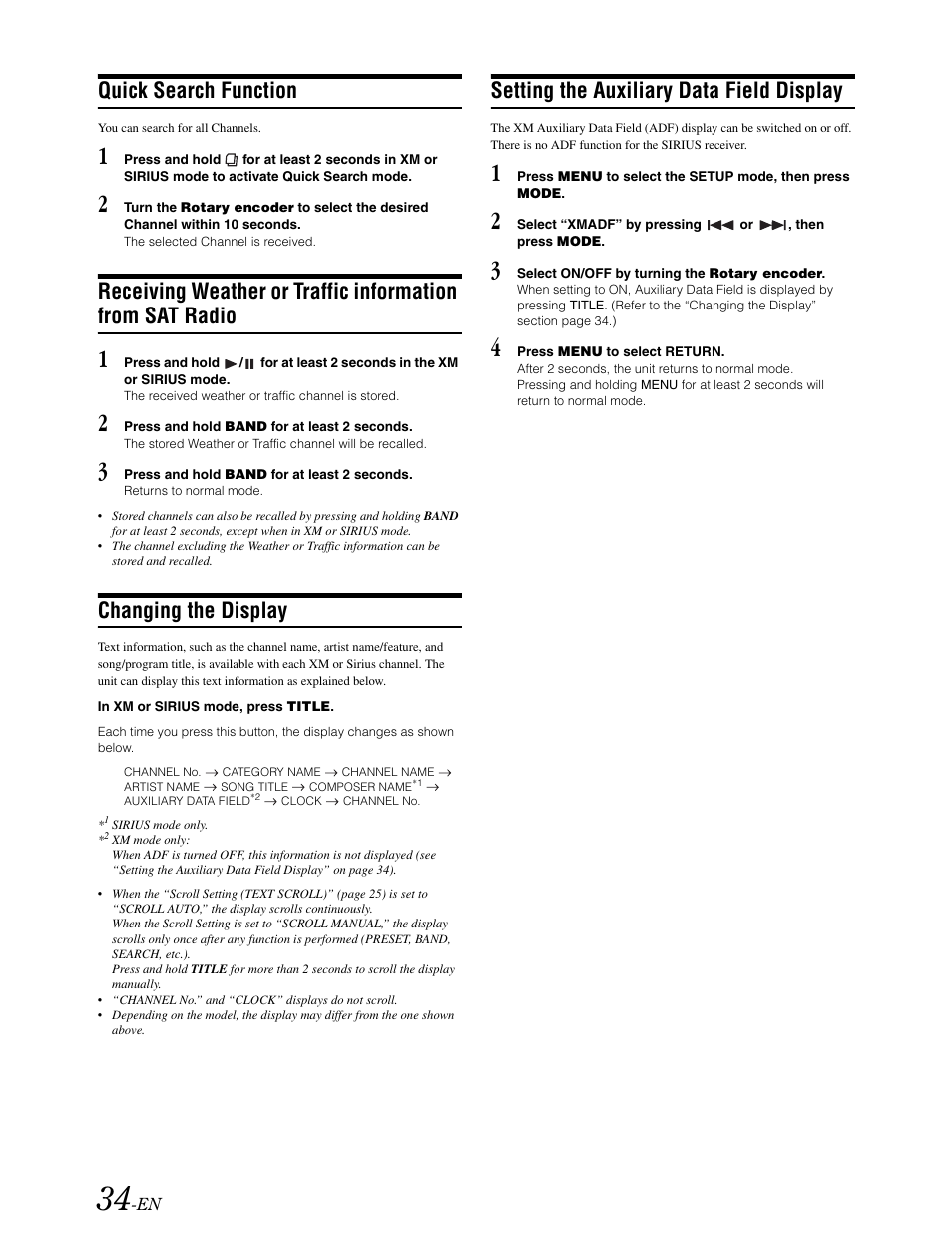 Quick search function, Changing the display, Setting the auxiliary data field display | Alpine DVA-9861 User Manual | Page 36 / 73