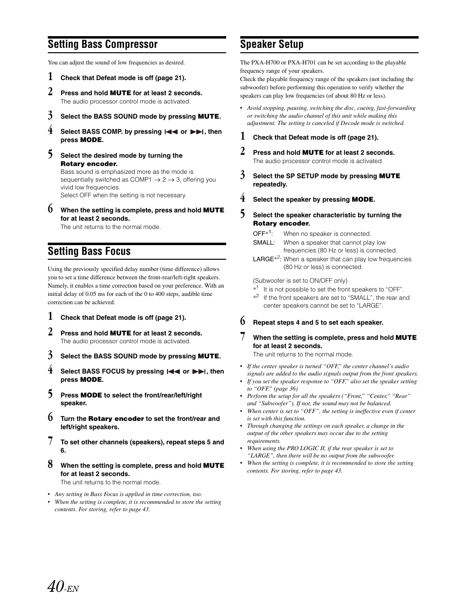 Setting bass compressor, Setting bass focus, Speaker setup | Alpine DVA-9861 User Manual | Page 42 / 73