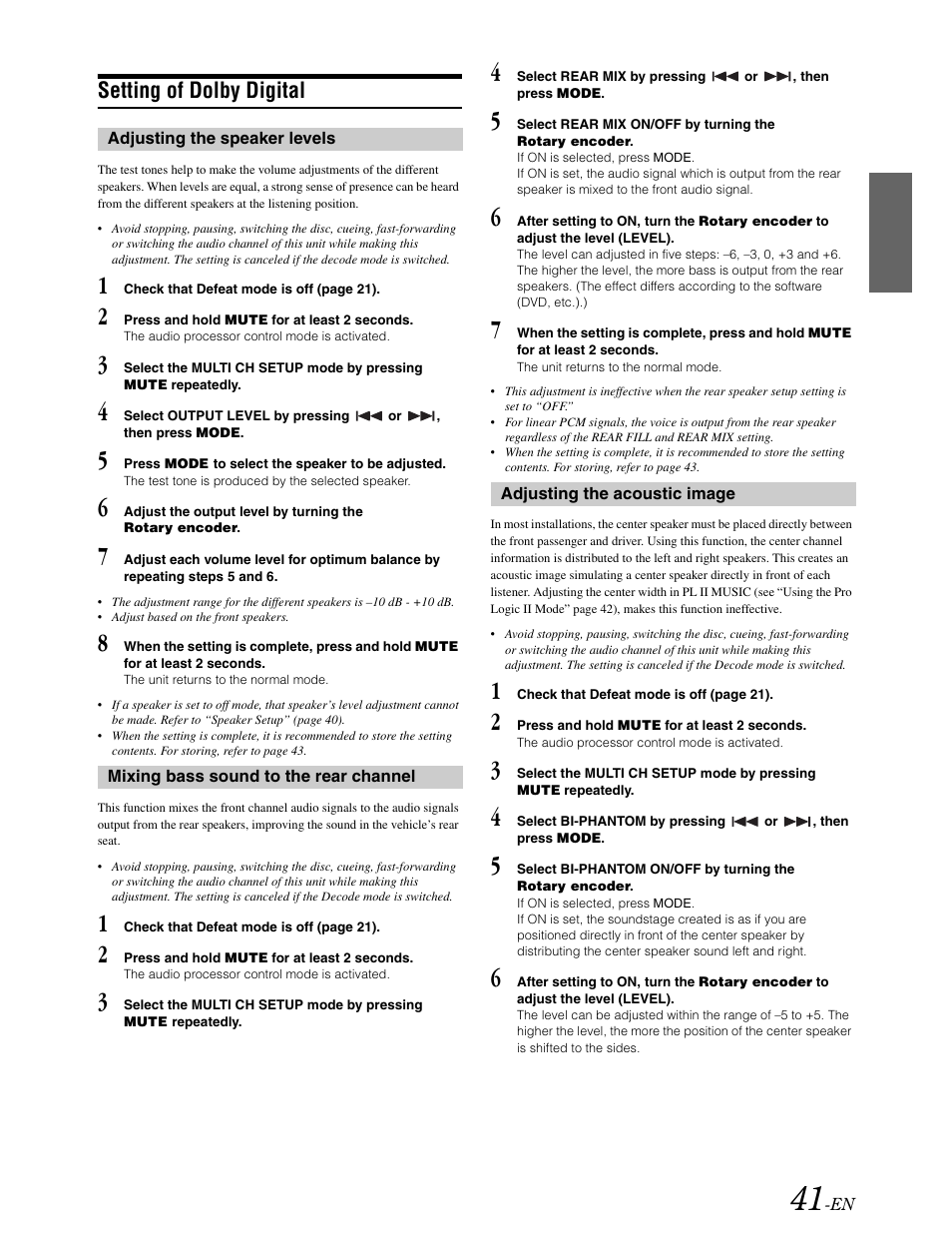 Setting for dolby digital, Setting of dolby digital | Alpine DVA-9861 User Manual | Page 43 / 73