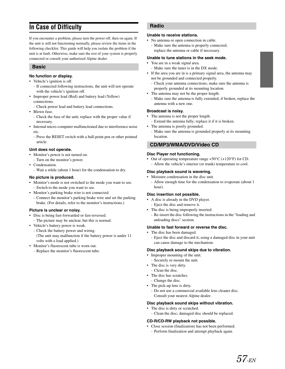 Troubleshooting | Alpine DVA-9861 User Manual | Page 59 / 73