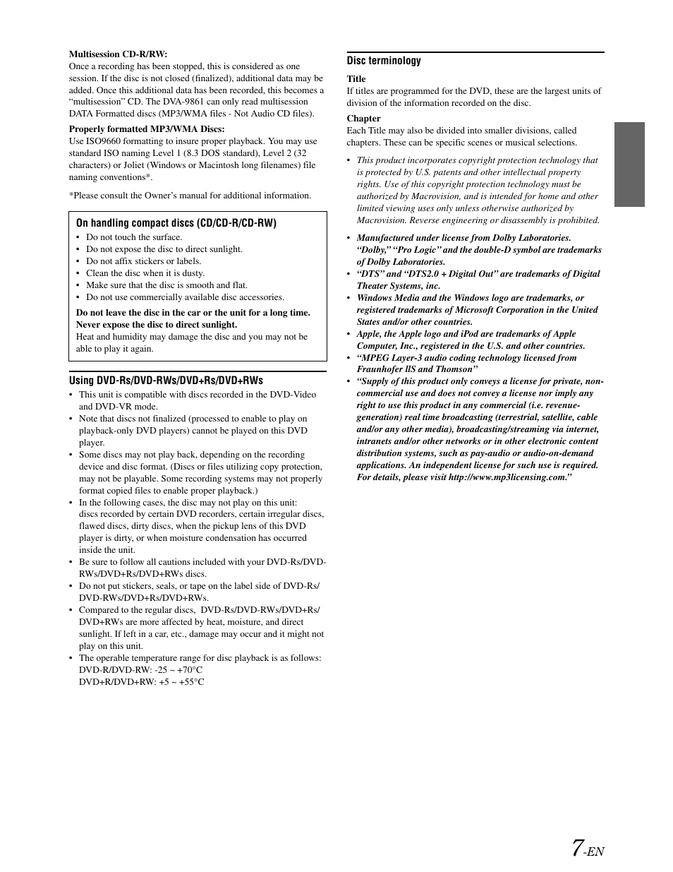 Alpine DVA-9861 User Manual | Page 9 / 73