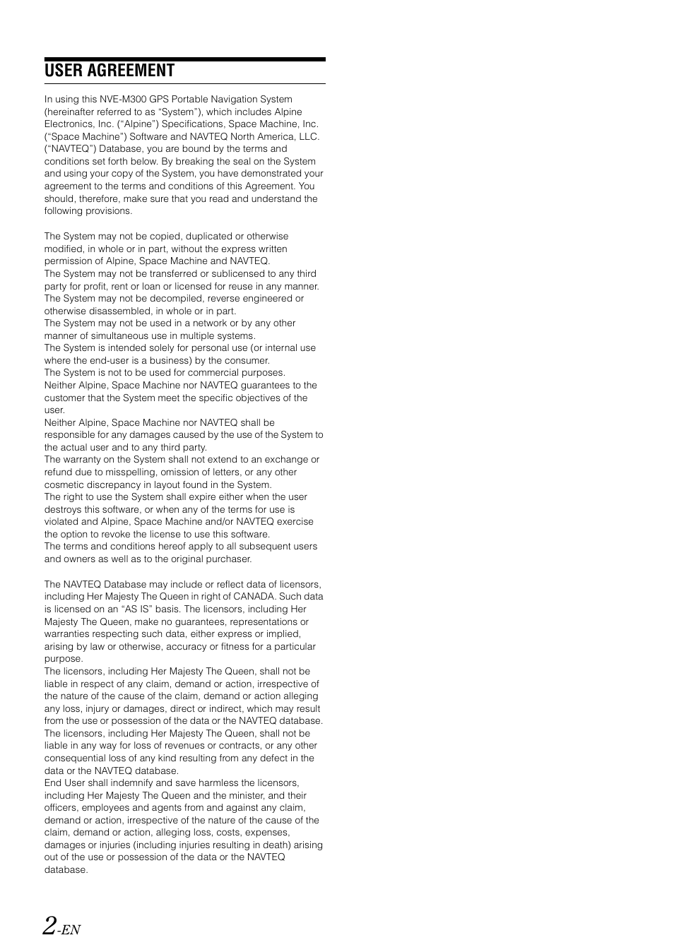 User agreement | Alpine NVE-M300 User Manual | Page 4 / 30