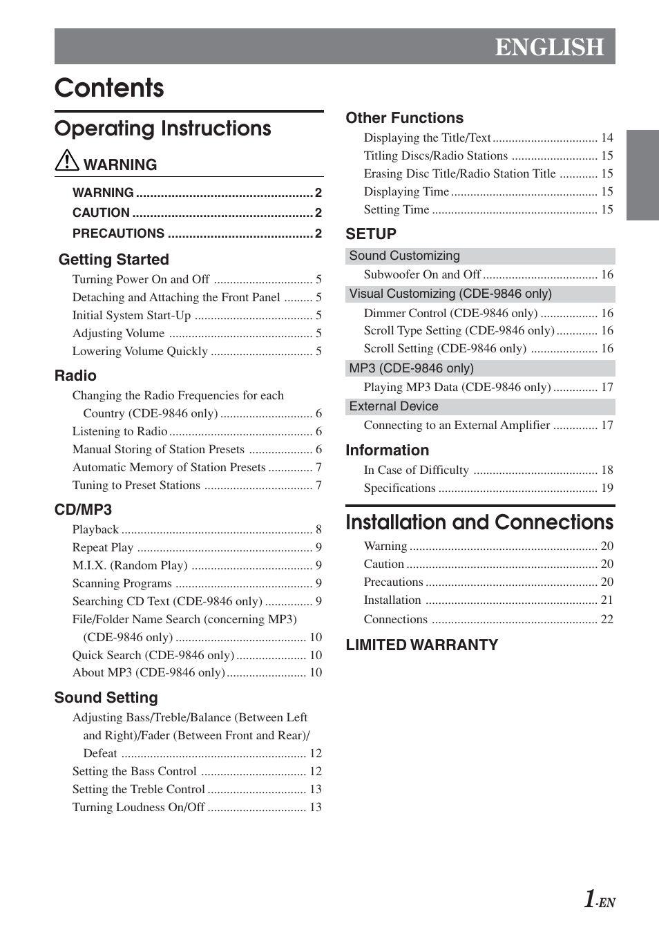 Alpine CDE-9846 User Manual | Page 2 / 72