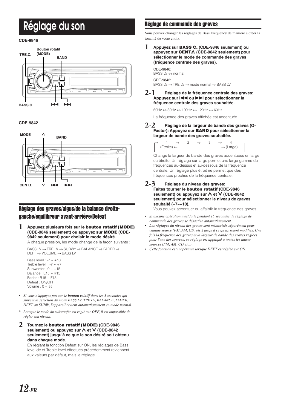 Réglage du son, Réglage de commande des graves | Alpine CDE-9846 User Manual | Page 37 / 72