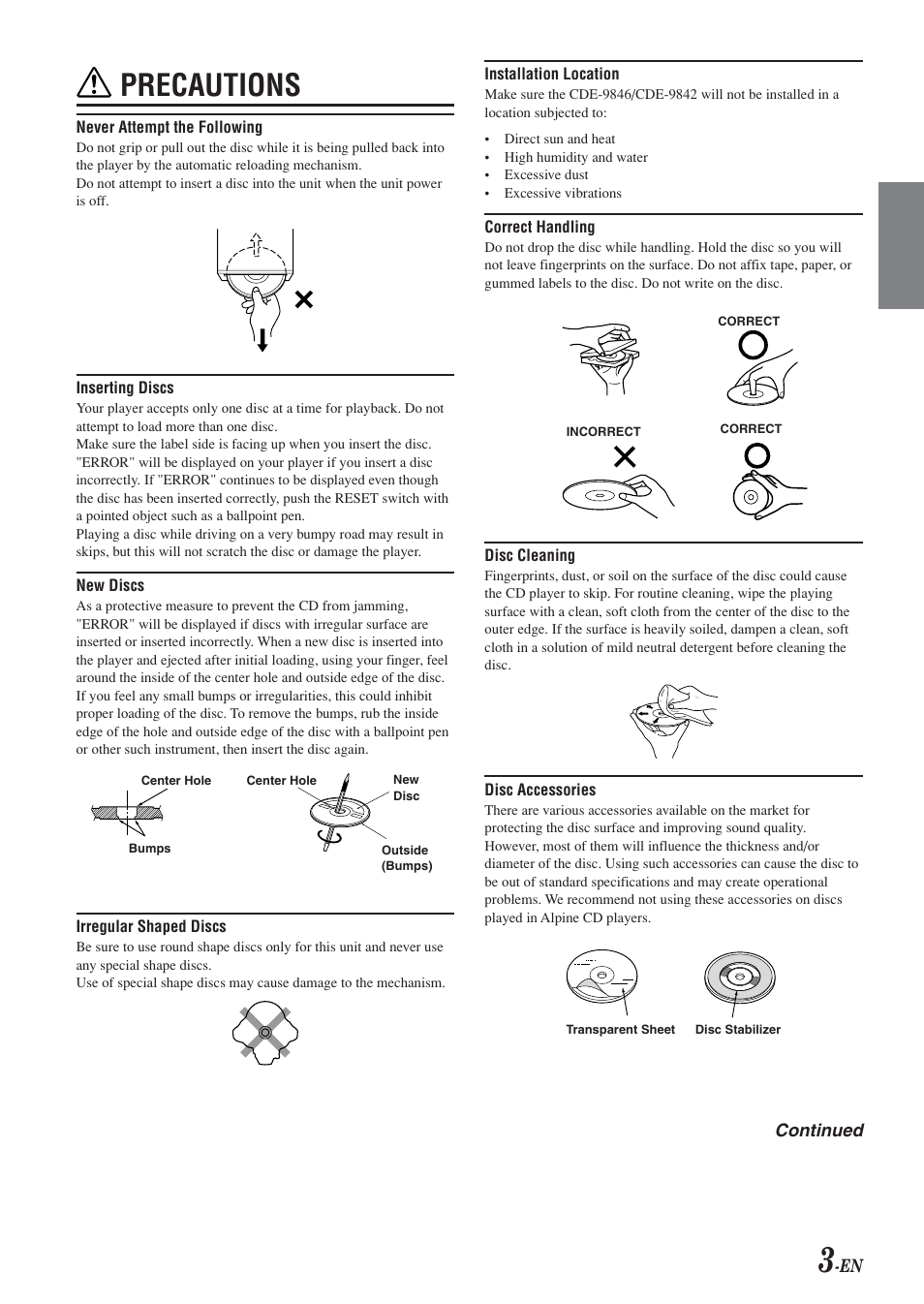 Precautions | Alpine CDE-9846 User Manual | Page 4 / 72