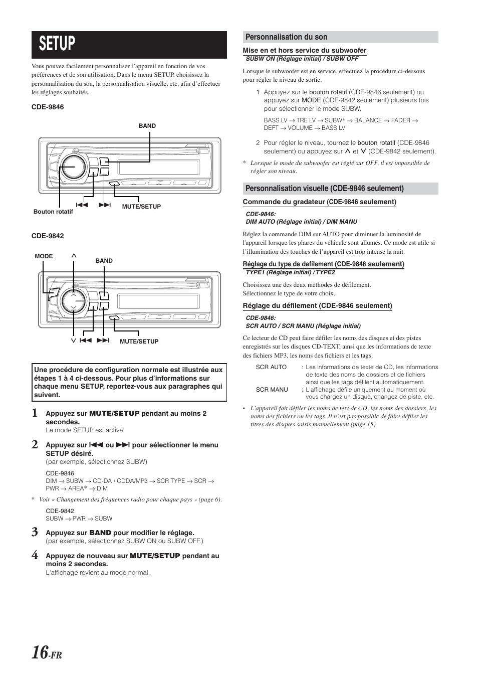 Setup | Alpine CDE-9846 User Manual | Page 41 / 72