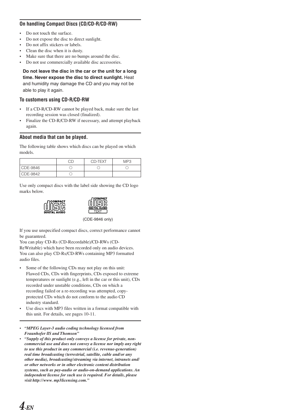 Alpine CDE-9846 User Manual | Page 5 / 72