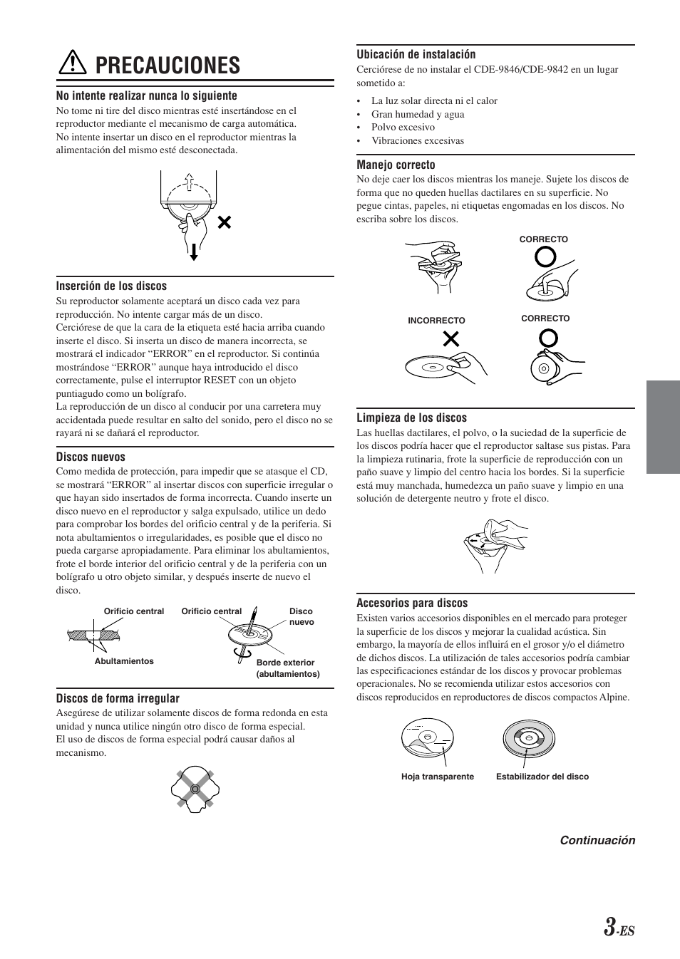 Precauciones | Alpine CDE-9846 User Manual | Page 52 / 72