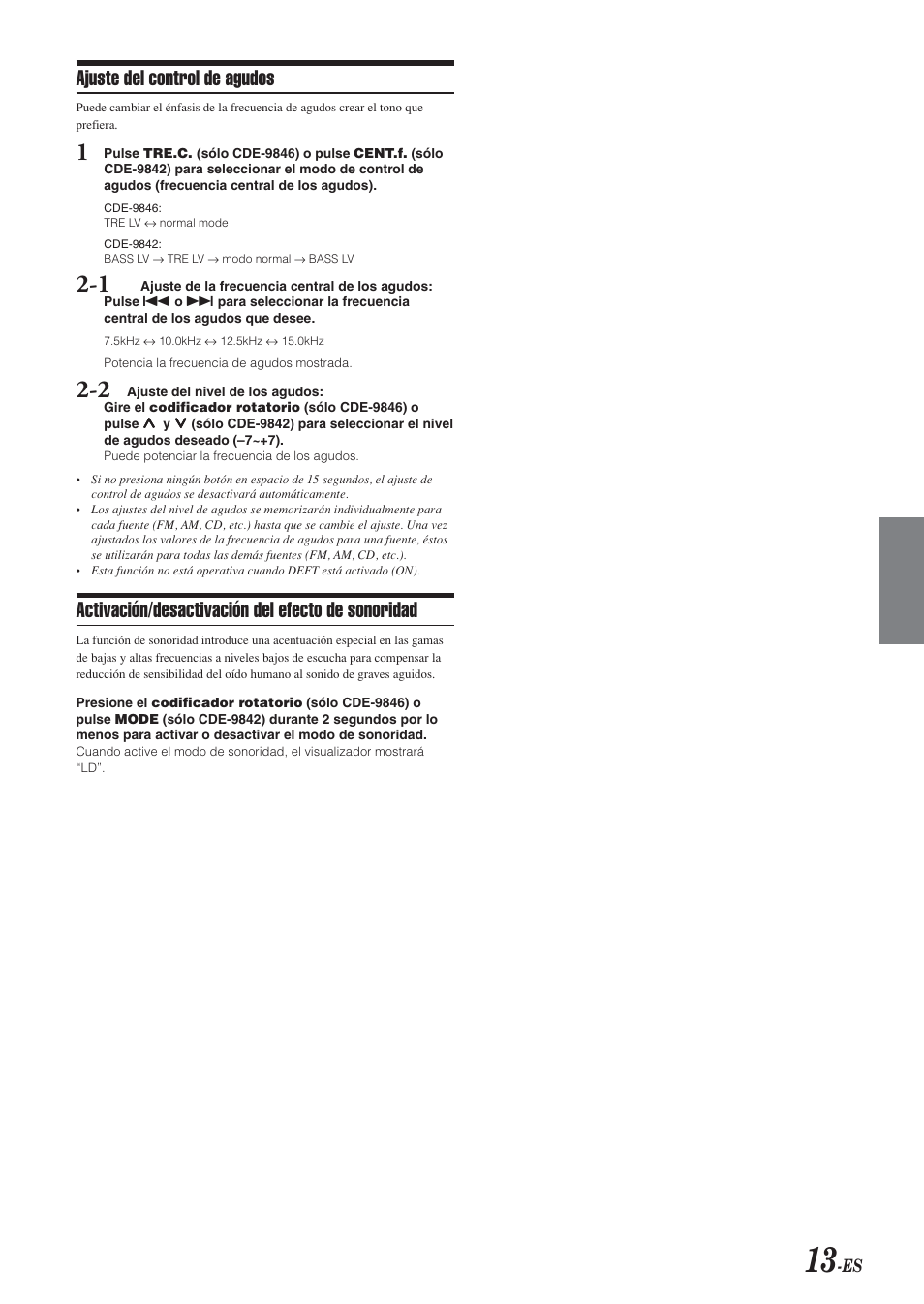 Ajuste del control de agudos, Activación/desactivación del efecto de sonoridad | Alpine CDE-9846 User Manual | Page 62 / 72