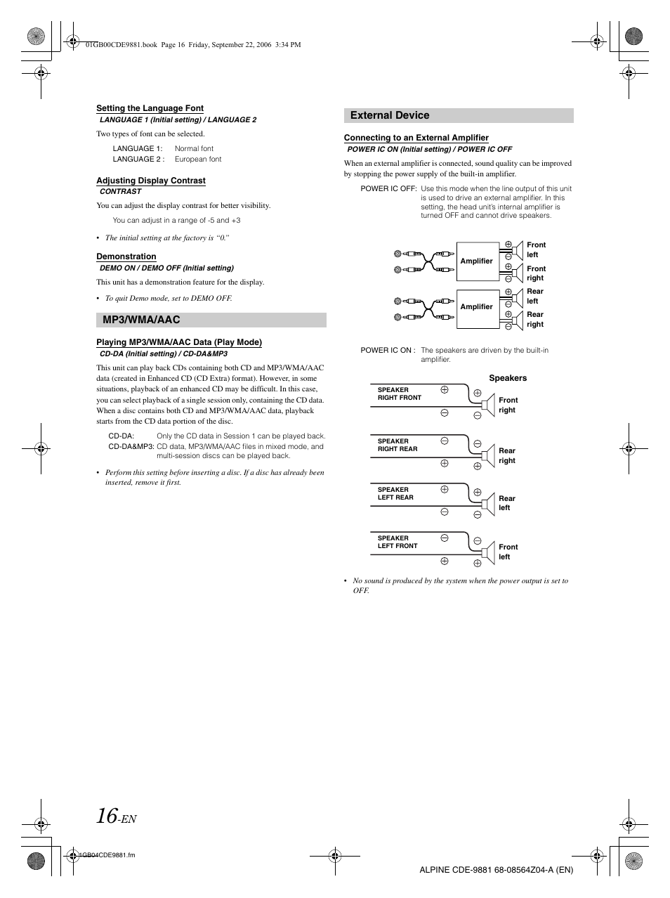 Mp3/wma/aac, External device | Alpine CDE-9881 User Manual | Page 18 / 88