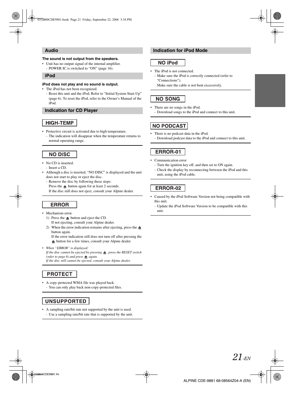 Alpine CDE-9881 User Manual | Page 23 / 88
