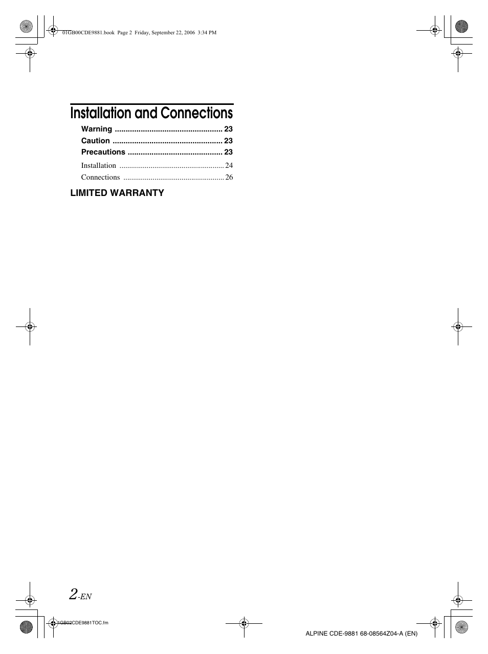 Installation and connections | Alpine CDE-9881 User Manual | Page 4 / 88