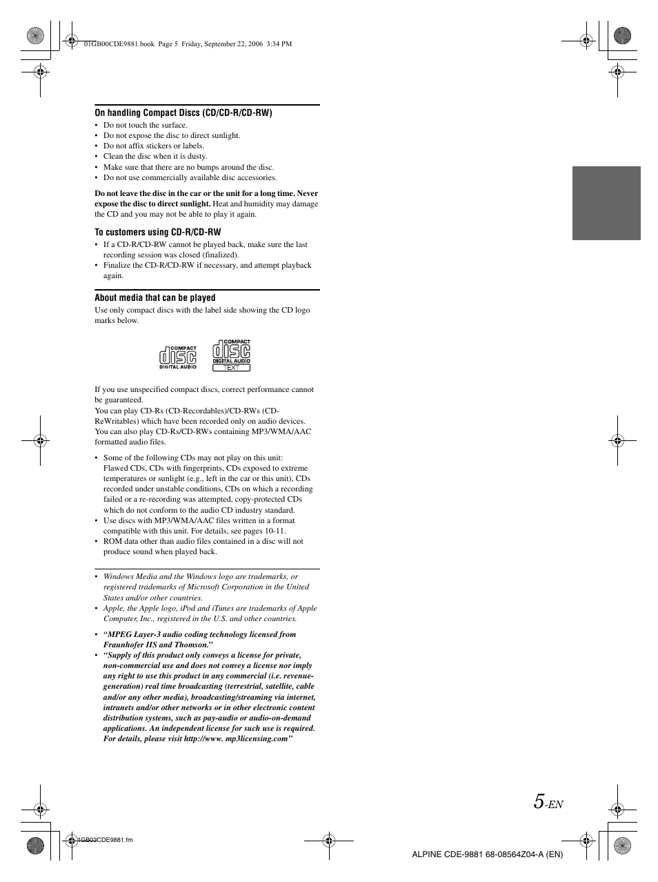 Alpine CDE-9881 User Manual | Page 7 / 88