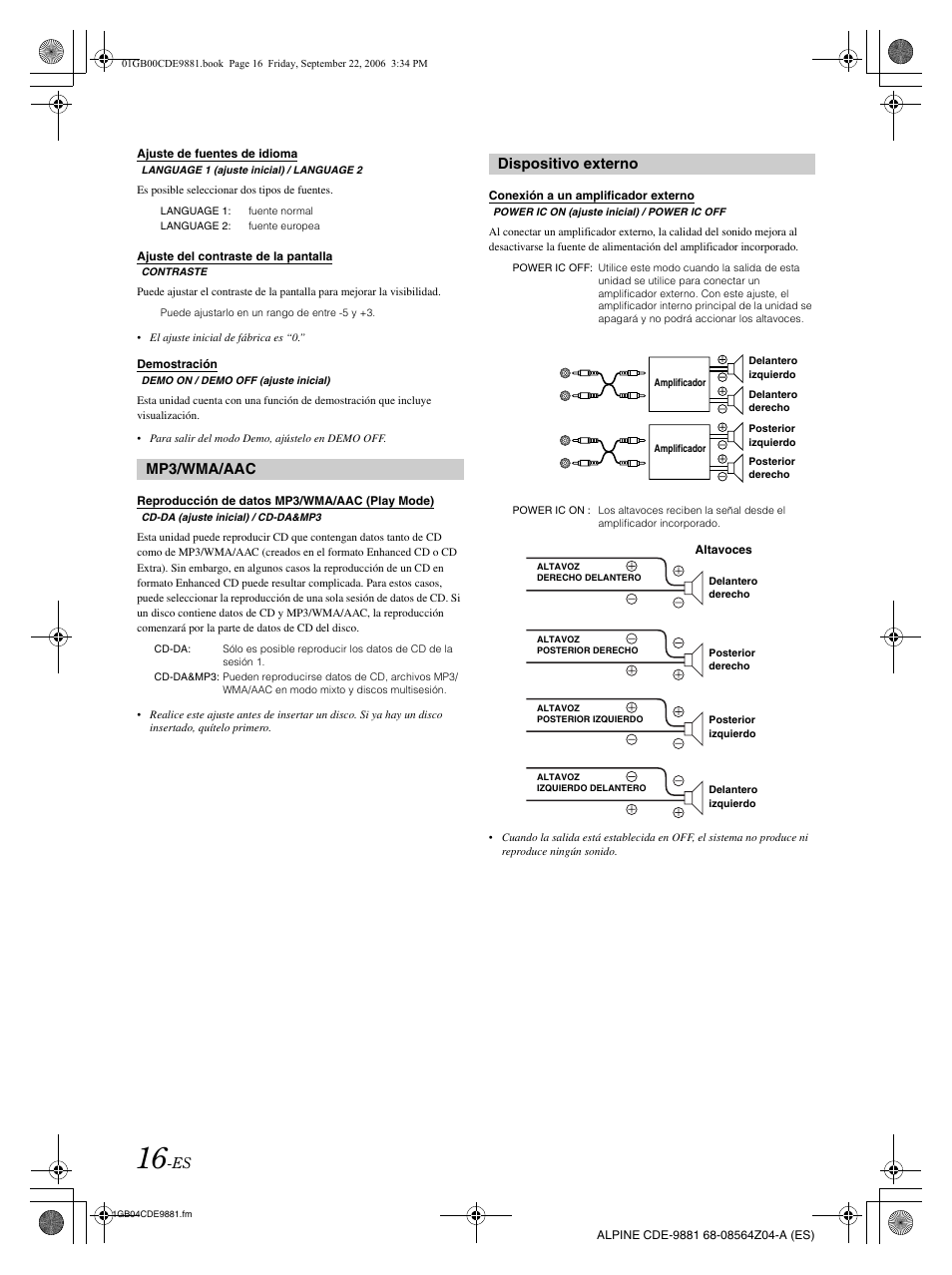 Mp3/wma/aac, Dispositivo externo | Alpine CDE-9881 User Manual | Page 76 / 88