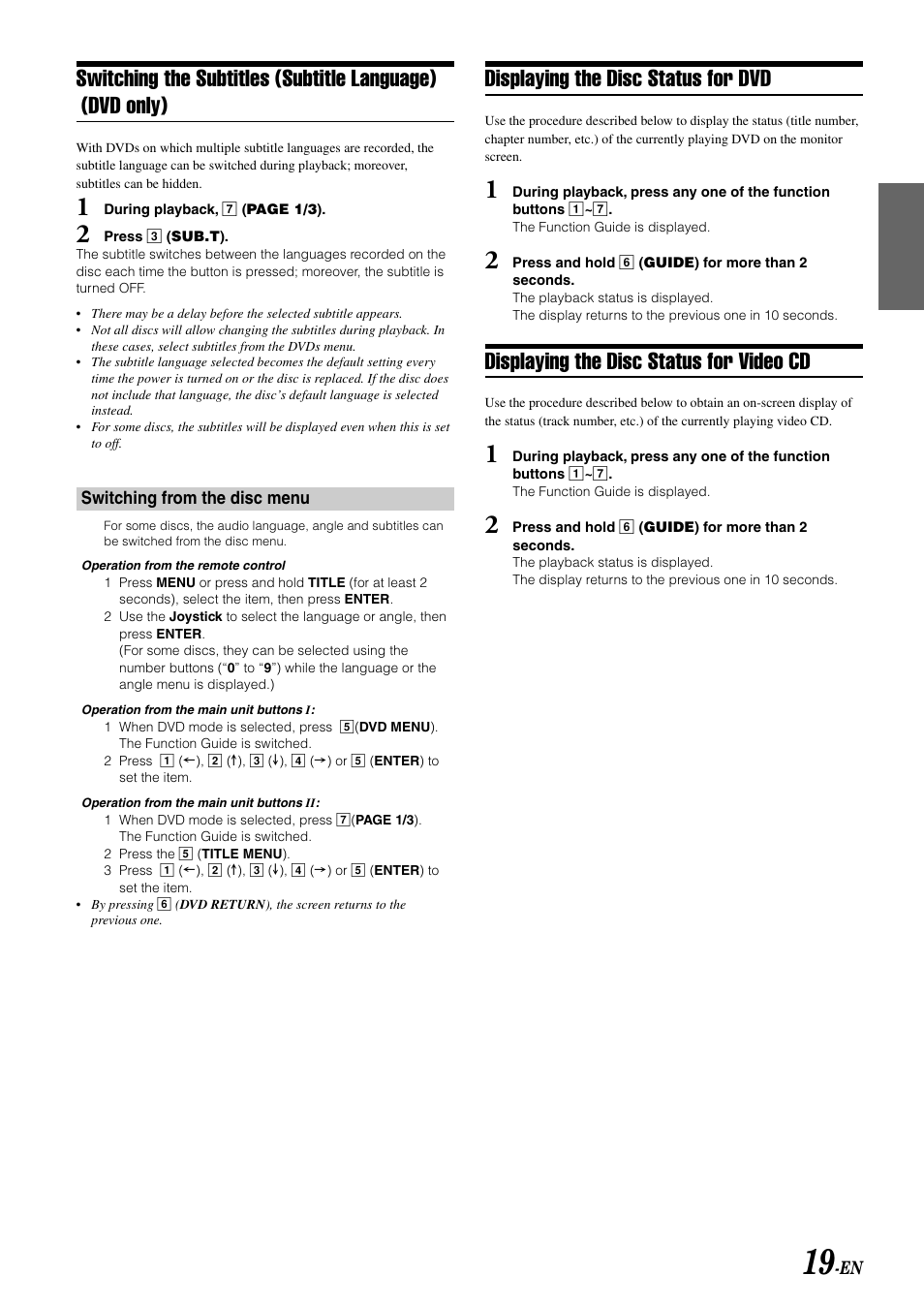 Displaying the disc status for dvd, Displaying the disc status for video cd | Alpine MOBILE MULTIMEDIA STATION IVA-D900 User Manual | Page 21 / 79