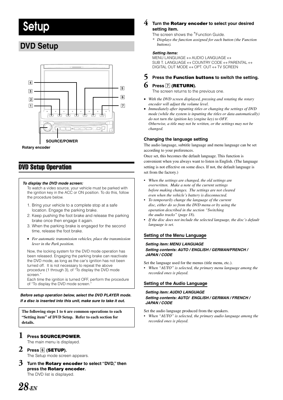 Setup, Dvd setup, Dvd setup operation | Alpine MOBILE MULTIMEDIA STATION IVA-D900 User Manual | Page 30 / 79