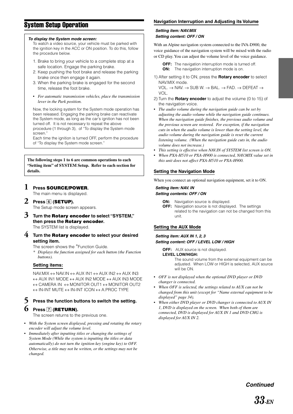 System setup operation | Alpine MOBILE MULTIMEDIA STATION IVA-D900 User Manual | Page 35 / 79