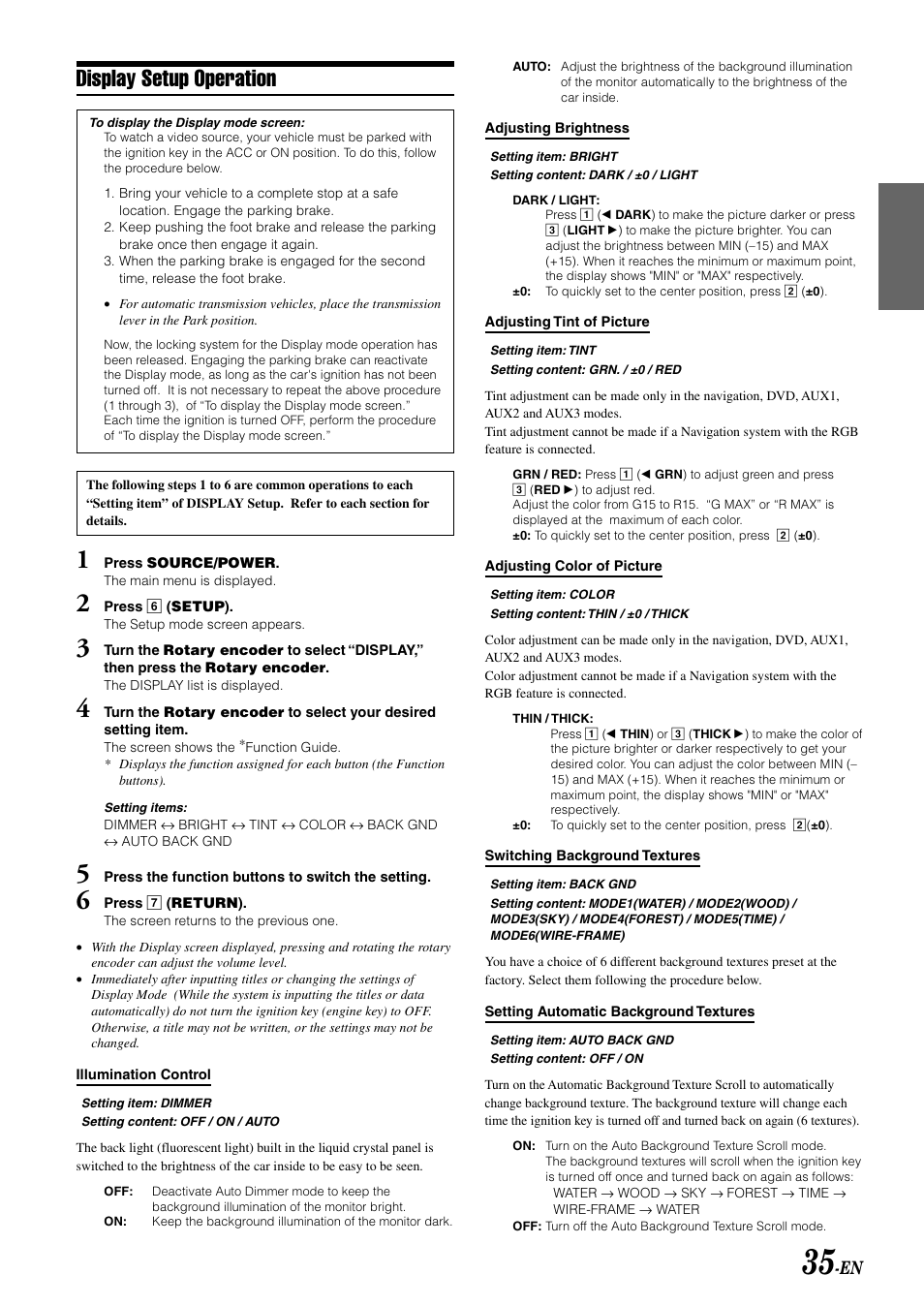 Display setup operation | Alpine MOBILE MULTIMEDIA STATION IVA-D900 User Manual | Page 37 / 79