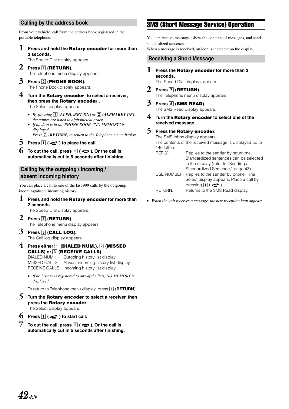 Sms (short message service) operation | Alpine MOBILE MULTIMEDIA STATION IVA-D900 User Manual | Page 44 / 79