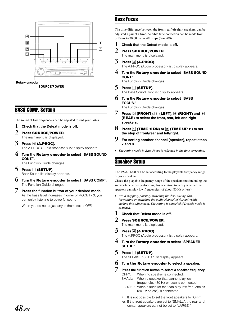 Bass comp. setting, Bass focus, Speaker setup | Alpine MOBILE MULTIMEDIA STATION IVA-D900 User Manual | Page 50 / 79