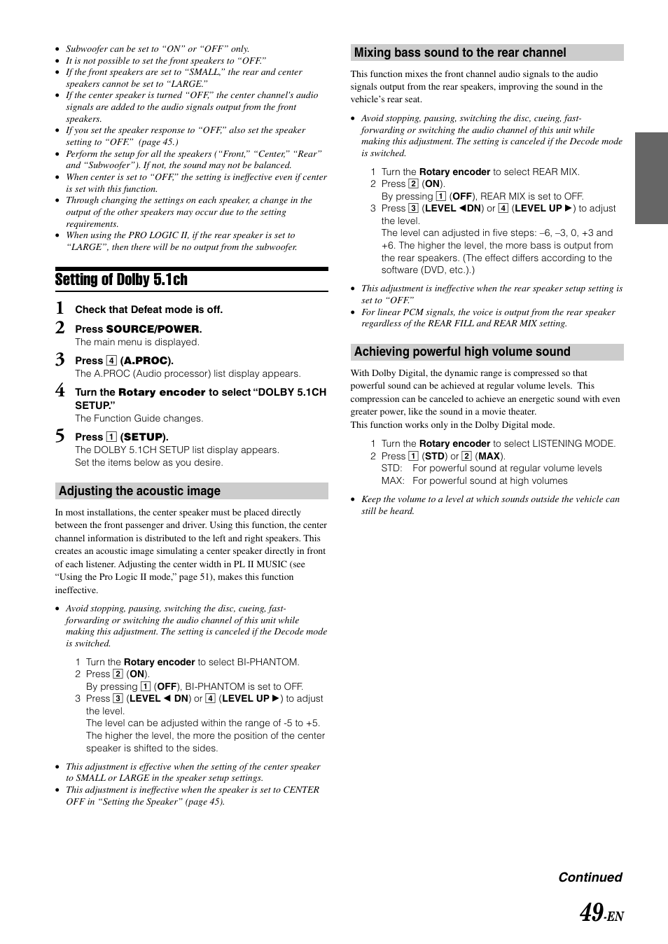 Setting of dolby 5.1ch | Alpine MOBILE MULTIMEDIA STATION IVA-D900 User Manual | Page 51 / 79