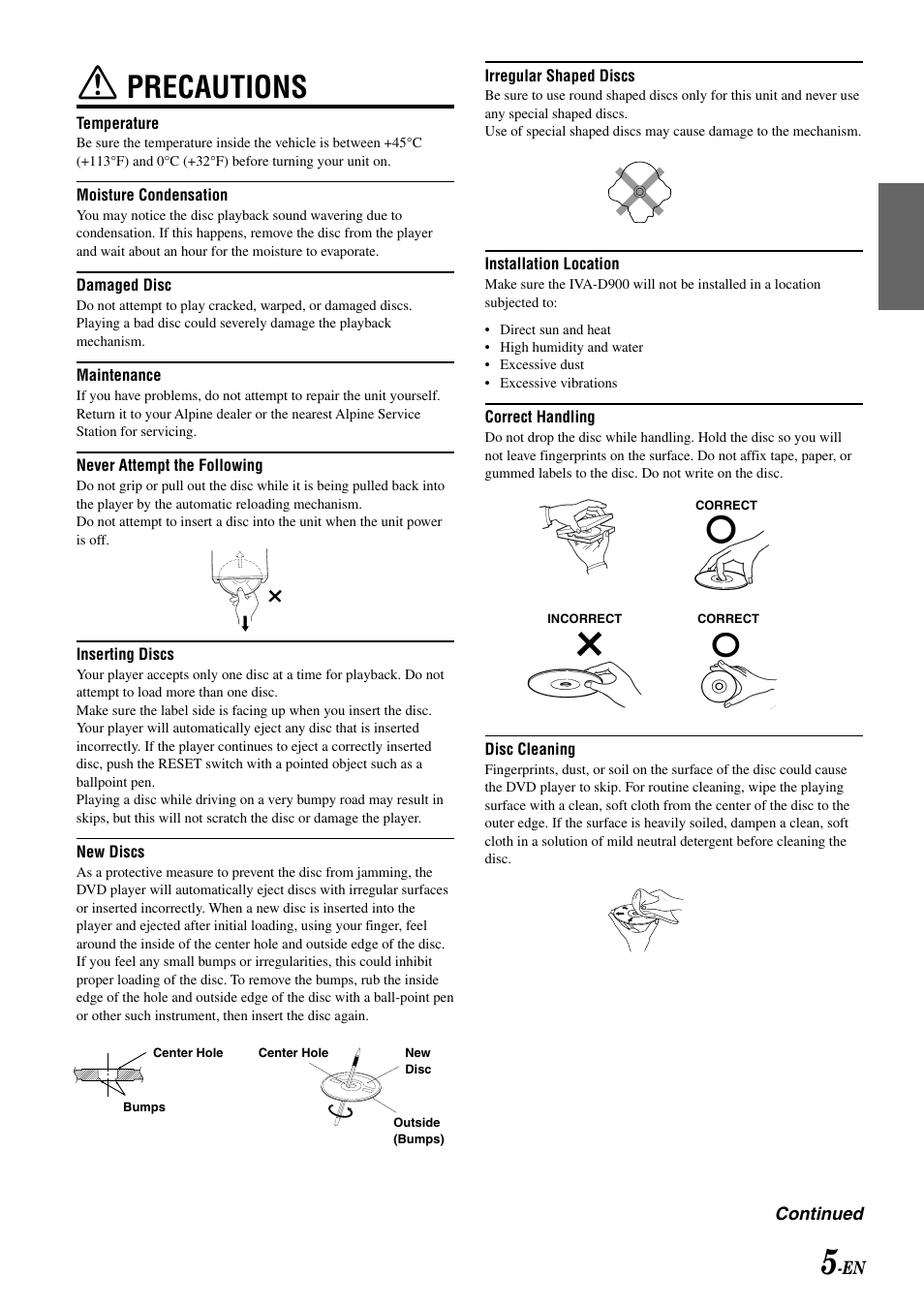 Precautions | Alpine MOBILE MULTIMEDIA STATION IVA-D900 User Manual | Page 7 / 79